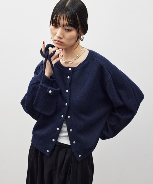 HANNE(アン)の「ポーチセットニットカーディガン(カーディガン/ボレロ・レディース・ネイビー/チャコールグレー/グレー・FREE)」の3枚目の写真