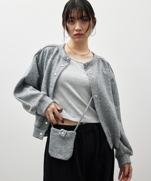 HANNE(アン)の「ポーチセットニットカーディガン(カーディガン/ボレロ・レディース・ネイビー/チャコールグレー/グレー・FREE)」の1枚目の写真