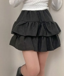 スエード風 ティアードフリルミニスカート
