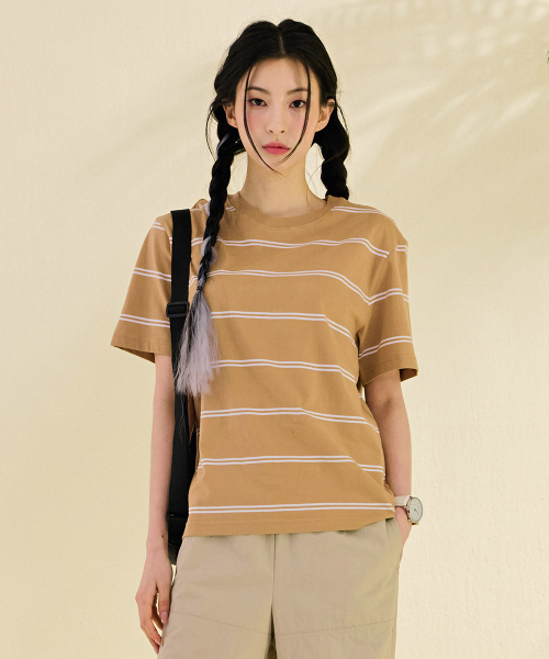 CHASECULT(チェイスカルト)の「共用ストライプ半袖Tシャツ-DBZU5805C0X(Tシャツ/カットソー・メンズ・Beige・90/100/95/105)」の3枚目の写真