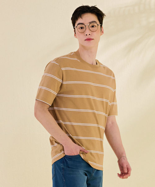 CHASECULT(チェイスカルト)の「共用ストライプ半袖Tシャツ-DBZU5805C0X(Tシャツ/カットソー・メンズ・Beige・90/100/95/105)」の4枚目の写真