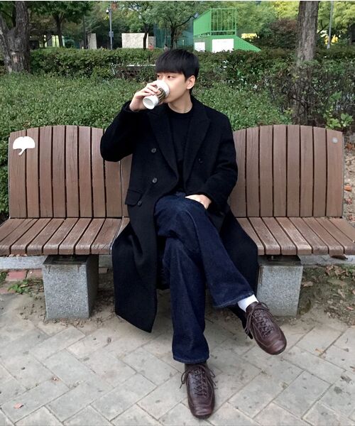 MUSINSA STANDARD（ムシンサスタンダード）の「カシミアブレンドパパショルダーダブルロングコート[ブラック]（チェスターコート・メンズ・その他・LARGE/X-LARGE/XX-LARGE/MEDIUM）」の21枚目の写真