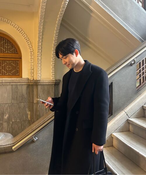 MUSINSA STANDARD（ムシンサスタンダード）の「カシミアブレンドパパショルダーダブルロングコート[ブラック]（チェスターコート・メンズ・その他・LARGE/X-LARGE/XX-LARGE/MEDIUM）」の7枚目の写真