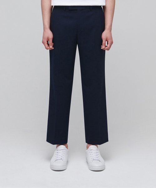 セール】軽量ワイド隠しバンディングクロップドスラックス[ネイビー