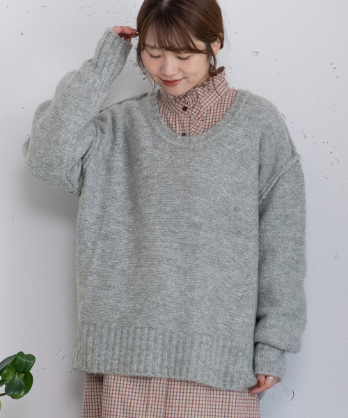 POU DOU DOU（プードゥドゥ）の「Uネックカラーニット（ニット/セーター・レディース・ネイビー/レッド/グリーン/グレー・M）」の2枚目の写真