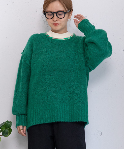 POU DOU DOU（プードゥドゥ）の「Uネックカラーニット（ニット/セーター・レディース・ネイビー/レッド/グリーン/グレー・M）」の3枚目の写真