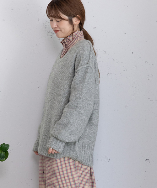 POU DOU DOU（プードゥドゥ）の「Uネックカラーニット（ニット/セーター・レディース・ネイビー/レッド/グリーン/グレー・M）」の5枚目の写真