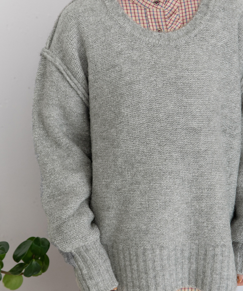 POU DOU DOU（プードゥドゥ）の「Uネックカラーニット（ニット/セーター・レディース・ネイビー/レッド/グリーン/グレー・M）」の11枚目の写真