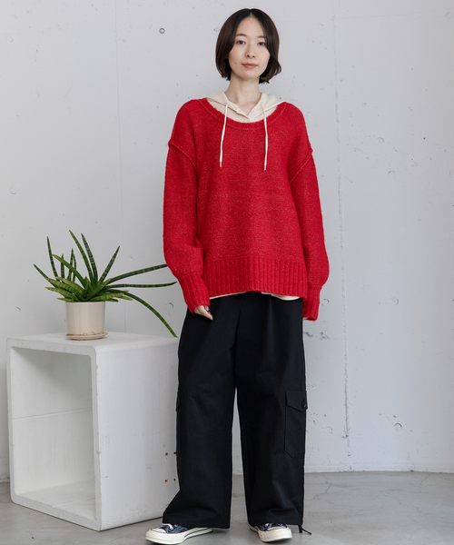 POU DOU DOU（プードゥドゥ）の「Uネックカラーニット（ニット/セーター・レディース・ネイビー/レッド/グリーン/グレー・M）」の16枚目の写真