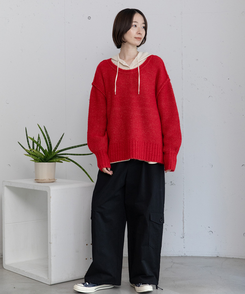 POU DOU DOU（プードゥドゥ）の「Uネックカラーニット（ニット/セーター・レディース・ネイビー/レッド/グリーン/グレー・M）」の17枚目の写真