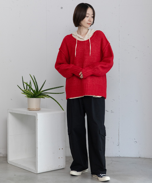 POU DOU DOU（プードゥドゥ）の「Uネックカラーニット（ニット/セーター・レディース・ネイビー/レッド/グリーン/グレー・M）」の18枚目の写真