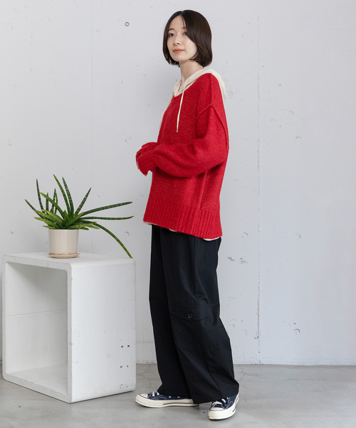 POU DOU DOU（プードゥドゥ）の「Uネックカラーニット（ニット/セーター・レディース・ネイビー/レッド/グリーン/グレー・M）」の19枚目の写真