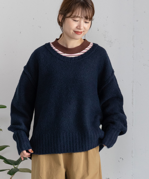 POU DOU DOU（プードゥドゥ）の「Uネックカラーニット（ニット/セーター・レディース・ネイビー/レッド/グリーン/グレー・M）」の21枚目の写真