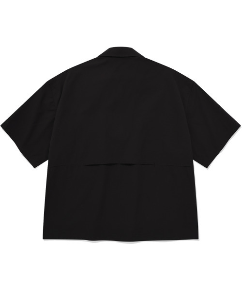 シアサッカー ジップアップカラーTシャツ ブラック