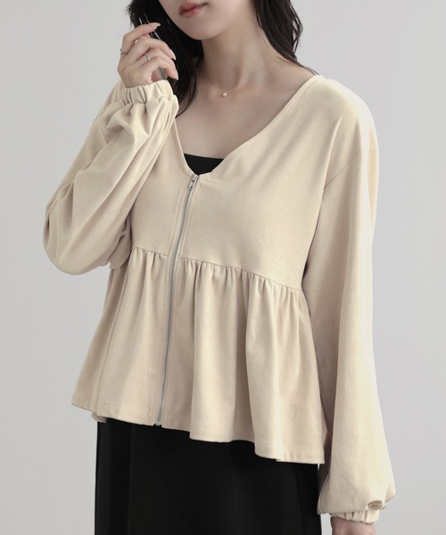 セール】フロントジップぺプラムブラウス（シャツ/ブラウス