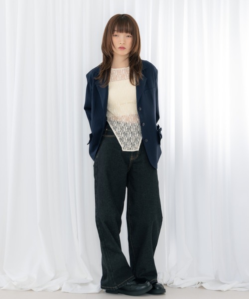 haek（ハク）の「jacket with ribbon/リボン付きジャケット（テーラードジャケット・レディース・ネイビー/ブラック・SMALL/FREE）」の3枚目の写真