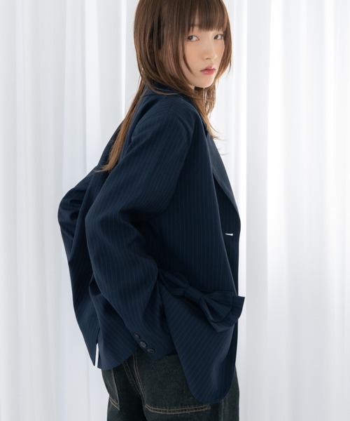 haek（ハク）の「jacket with ribbon/リボン付きジャケット（テーラードジャケット・レディース・ネイビー/ブラック・SMALL/FREE）」の11枚目の写真