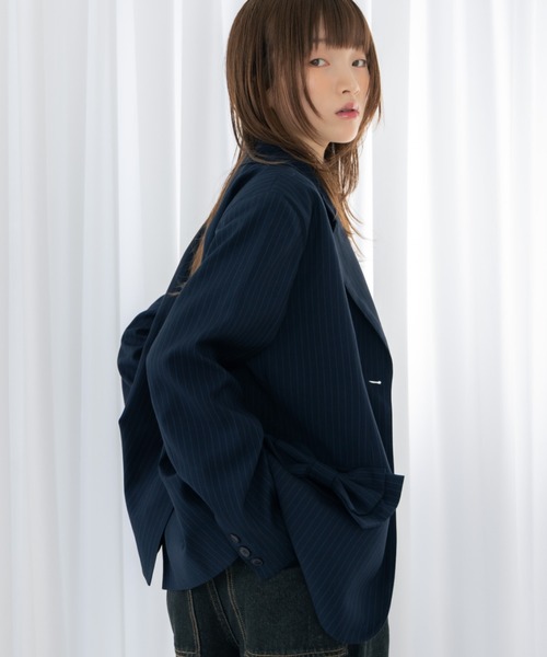 haek（ハク）の「jacket with ribbon/リボン付きジャケット（テーラードジャケット・レディース・ネイビー/ブラック・SMALL/FREE）」の12枚目の写真
