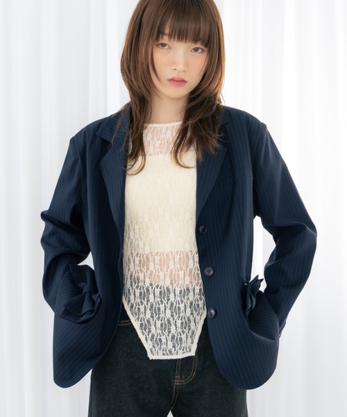 haek（ハク）の「jacket with ribbon/リボン付きジャケット（テーラードジャケット・レディース・ネイビー/ブラック・SMALL/FREE）」の5枚目の写真