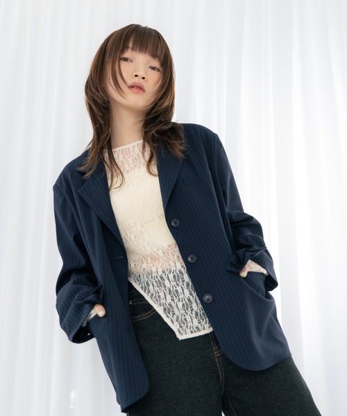 haek（ハク）の「jacket with ribbon/リボン付きジャケット（テーラードジャケット・レディース・ネイビー/ブラック・SMALL/FREE）」の9枚目の写真