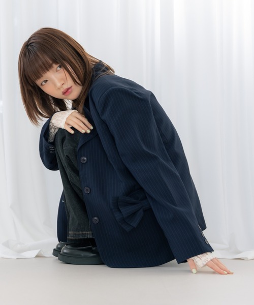 haek（ハク）の「jacket with ribbon/リボン付きジャケット（テーラードジャケット・レディース・ネイビー/ブラック・SMALL/FREE）」の18枚目の写真