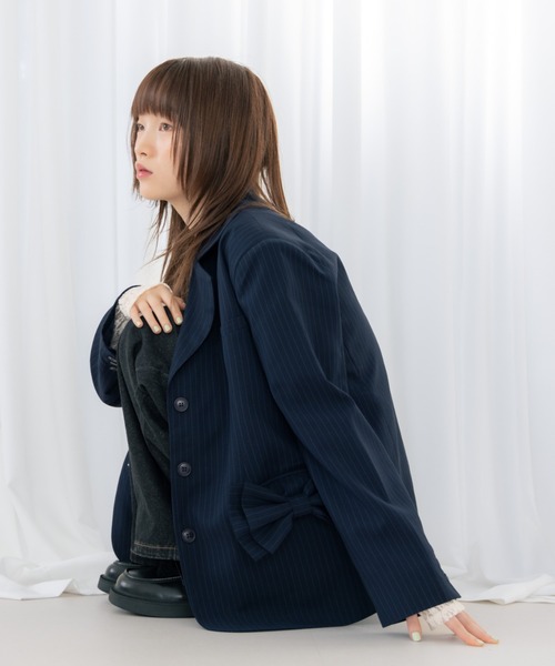 haek（ハク）の「jacket with ribbon/リボン付きジャケット（テーラードジャケット・レディース・ネイビー/ブラック・SMALL/FREE）」の19枚目の写真
