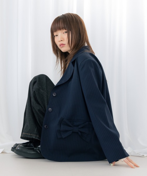 haek（ハク）の「jacket with ribbon/リボン付きジャケット（テーラードジャケット・レディース・ネイビー/ブラック・SMALL/FREE）」の20枚目の写真