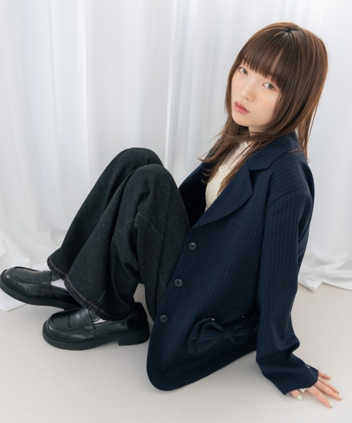 haek（ハク）の「jacket with ribbon/リボン付きジャケット（テーラードジャケット・レディース・ネイビー/ブラック・SMALL/FREE）」の21枚目の写真