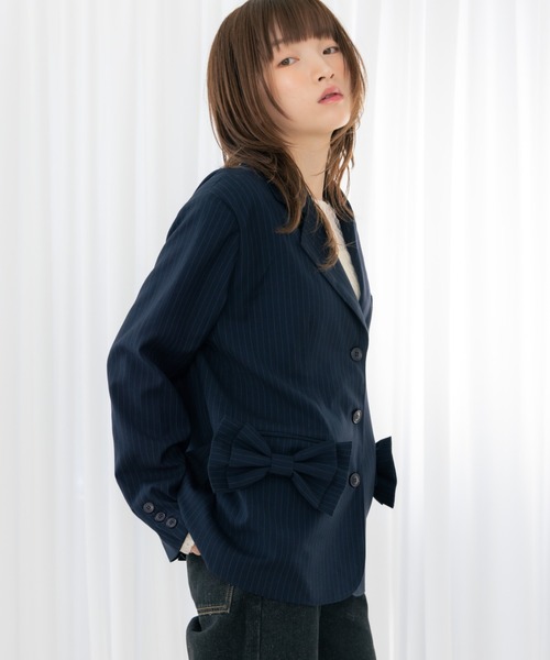 haek（ハク）の「jacket with ribbon/リボン付きジャケット（テーラードジャケット・レディース・ネイビー/ブラック・SMALL/FREE）」の13枚目の写真