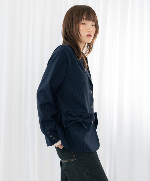 haek（ハク）の「jacket with ribbon/リボン付きジャケット（テーラードジャケット・レディース・ネイビー/ブラック・SMALL/FREE）」の14枚目の写真