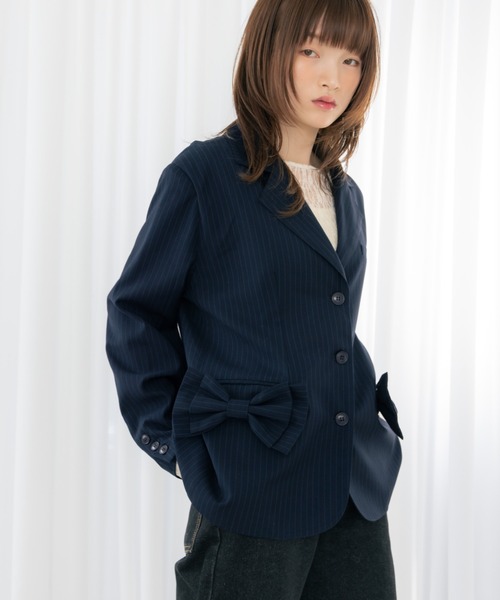 haek（ハク）の「jacket with ribbon/リボン付きジャケット（テーラードジャケット・レディース・ネイビー/ブラック・SMALL/FREE）」の17枚目の写真