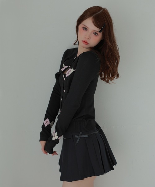 M DOLLY（エムドリー）の「ribbon pleats natura mini skirt/リボンプリーツナトゥラミニスカート（スカート・レディース・ブラック/グレー・S/M）」の5枚目の写真