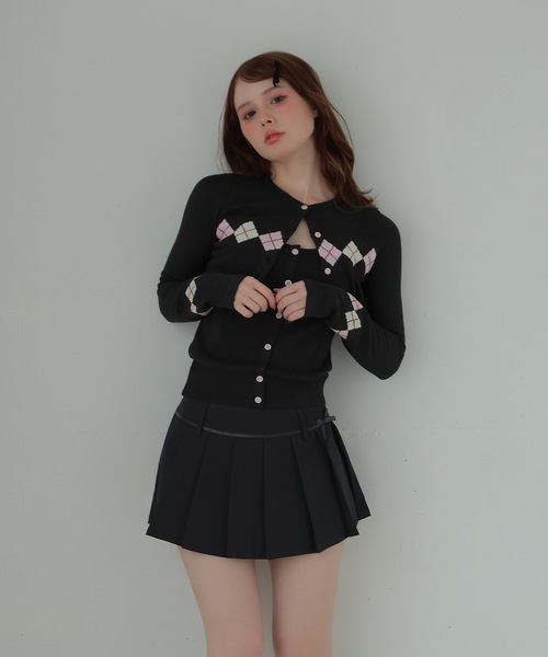 M DOLLY（エムドリー）の「ribbon pleats natura mini skirt/リボンプリーツナトゥラミニスカート（スカート・レディース・ブラック/グレー・S/M）」の8枚目の写真