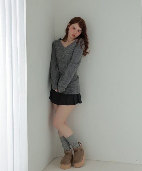 M DOLLY（エムドリー）の「ribbon pleats natura mini skirt/リボンプリーツナトゥラミニスカート（スカート・レディース・ブラック/グレー・S/M）」の13枚目の写真