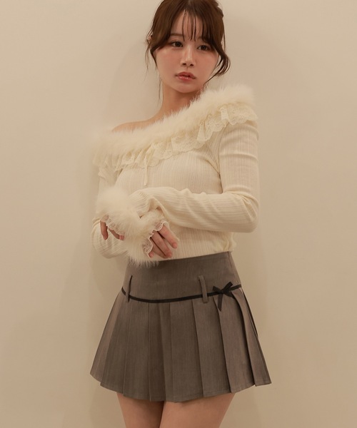 M DOLLY（エムドリー）の「ribbon pleats natura mini skirt/リボンプリーツナトゥラミニスカート（スカート・レディース・ブラック/グレー・S/M）」の14枚目の写真
