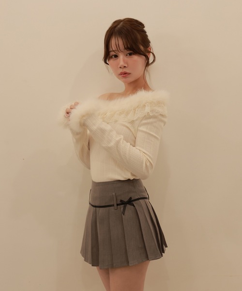 M DOLLY（エムドリー）の「ribbon pleats natura mini skirt/リボンプリーツナトゥラミニスカート（スカート・レディース・ブラック/グレー・S/M）」の15枚目の写真