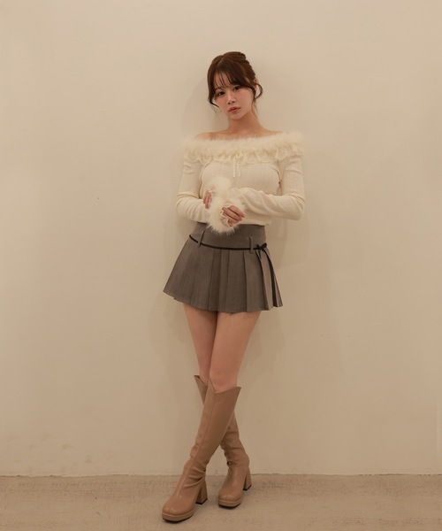 M DOLLY（エムドリー）の「ribbon pleats natura mini skirt/リボンプリーツナトゥラミニスカート（スカート・レディース・ブラック/グレー・S/M）」の19枚目の写真