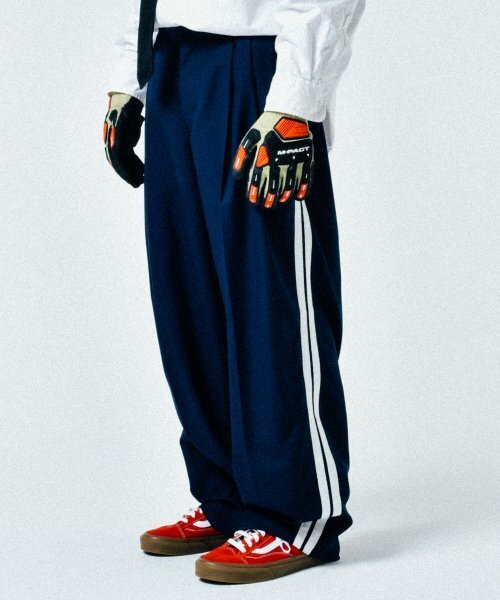 [UNISEX] Satin-Trimmed Racing Trousers (Navy)
