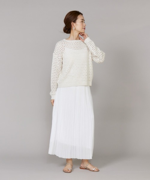 LE SOUK(ルスーク)の「透かし柄ボートネックプルオーバー(ニット/セーター・レディース・オフホワイト/グリーン・フリー)」の3枚目の写真