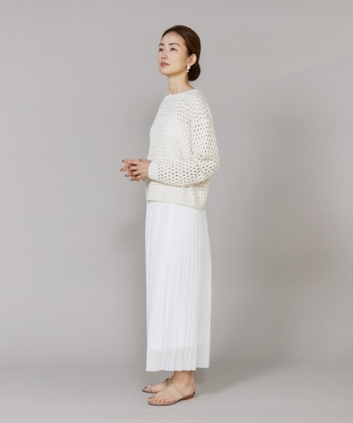 LE SOUK(ルスーク)の「透かし柄ボートネックプルオーバー(ニット/セーター・レディース・オフホワイト/グリーン・フリー)」の4枚目の写真