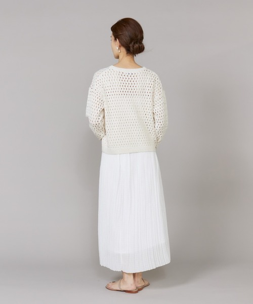 LE SOUK(ルスーク)の「透かし柄ボートネックプルオーバー(ニット/セーター・レディース・オフホワイト/グリーン・フリー)」の5枚目の写真