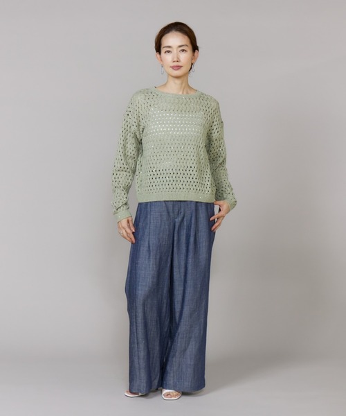 LE SOUK(ルスーク)の「透かし柄ボートネックプルオーバー(ニット/セーター・レディース・オフホワイト/グリーン・フリー)」の8枚目の写真