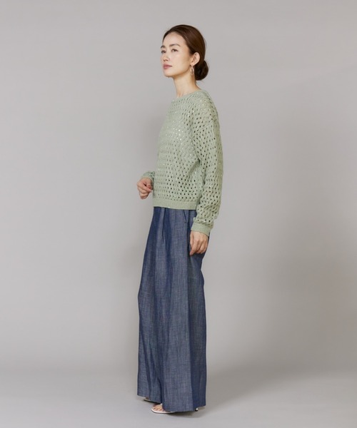 LE SOUK(ルスーク)の「透かし柄ボートネックプルオーバー(ニット/セーター・レディース・オフホワイト/グリーン・フリー)」の9枚目の写真
