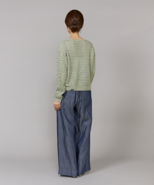 LE SOUK(ルスーク)の「透かし柄ボートネックプルオーバー(ニット/セーター・レディース・オフホワイト/グリーン・フリー)」の10枚目の写真