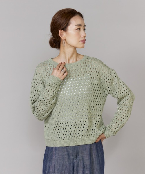 LE SOUK(ルスーク)の「透かし柄ボートネックプルオーバー(ニット/セーター・レディース・オフホワイト/グリーン・フリー)」の12枚目の写真