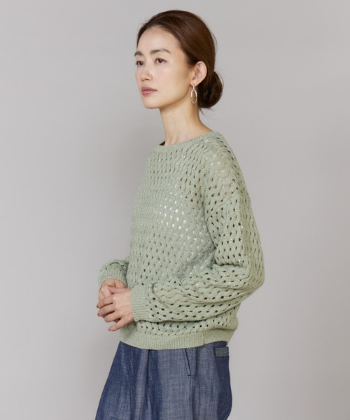 LE SOUK(ルスーク)の「透かし柄ボートネックプルオーバー(ニット/セーター・レディース・オフホワイト/グリーン・フリー)」の13枚目の写真