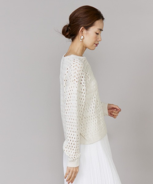 LE SOUK(ルスーク)の「透かし柄ボートネックプルオーバー(ニット/セーター・レディース・オフホワイト/グリーン・フリー)」の14枚目の写真