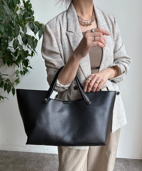 DouDou（ドゥドゥ）の「【WEB限定】横長2wayトートポーチ付（ショルダーバッグ・レディース・ブラック/ライトグレー/ベージュ/レモンイエロー・FREE）」の5枚目の写真