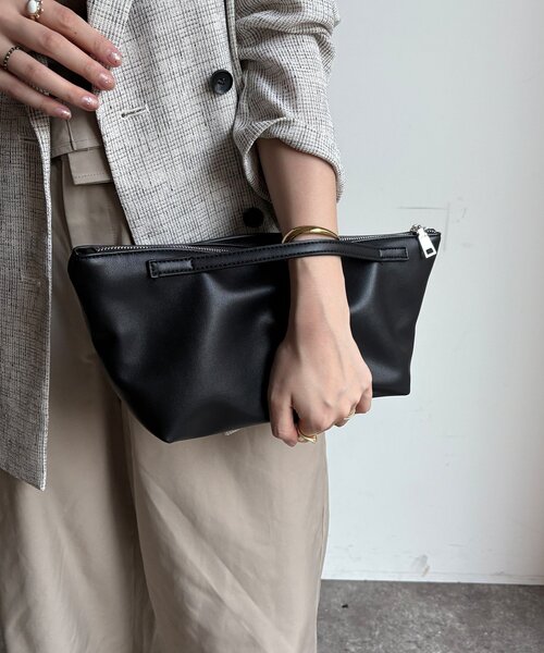 DouDou（ドゥドゥ）の「【WEB限定】横長2wayトートポーチ付（ショルダーバッグ・レディース・ブラック/ライトグレー/ベージュ/レモンイエロー・FREE）」の7枚目の写真