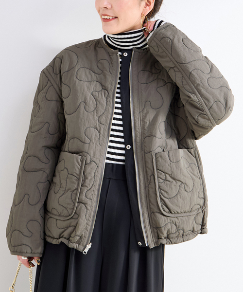 セール】保温性 / ナイロンタフタ / 刺繍キルトリバーシブルブルゾン